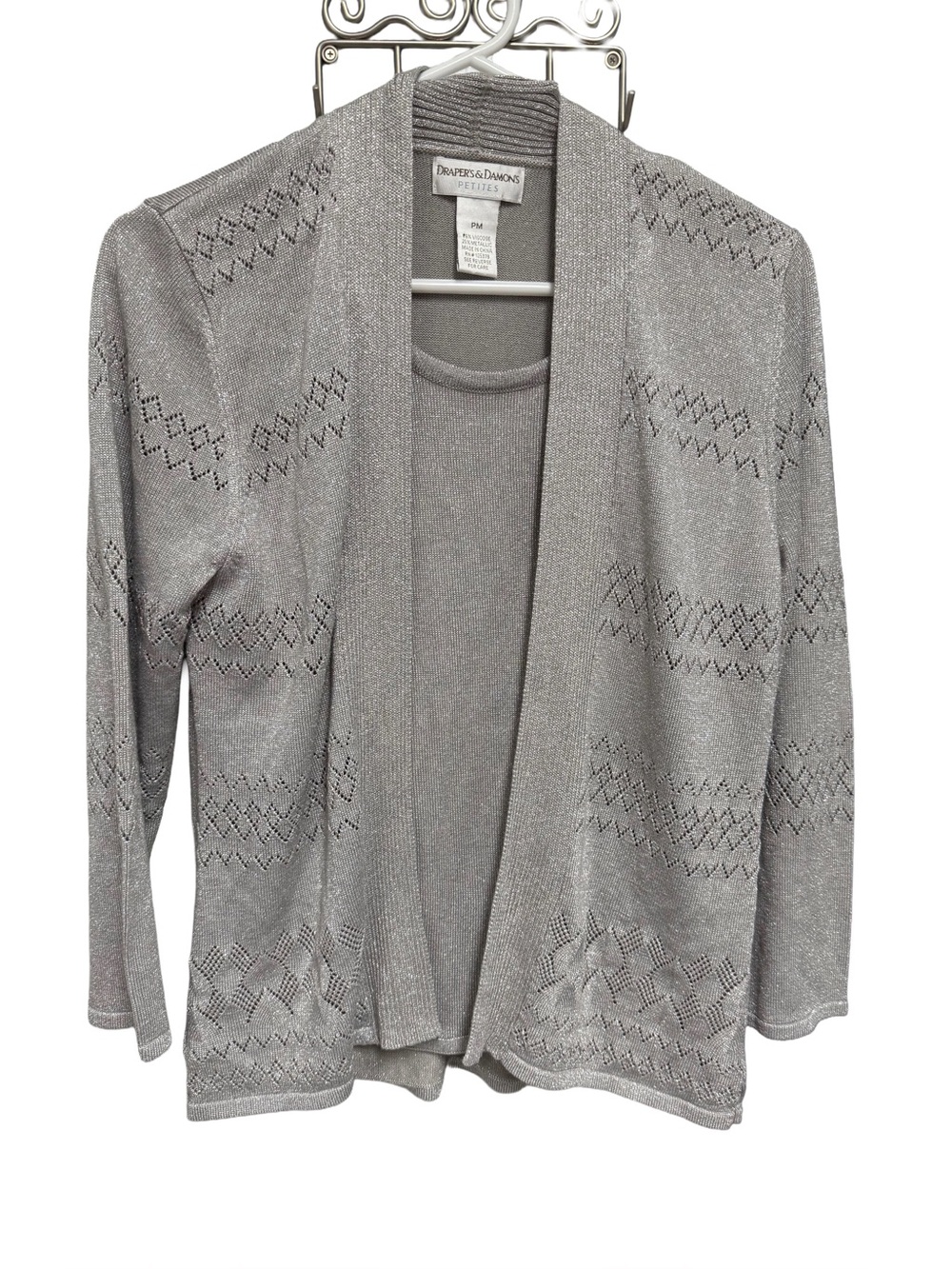Drapers and Damon's Women's Petite Medium Silver Metallic Knit Cardigan Top